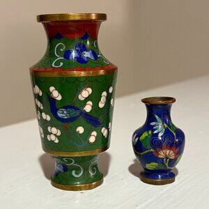 Pair of Small Painted Brass Enameled Vases. Made in China